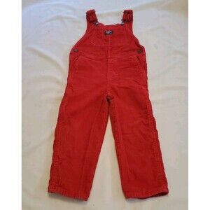 Oshkosh B'Gosh Kids Boys Sz 5T Lined Red Corduroy Bib Overalls Vestbak Thick